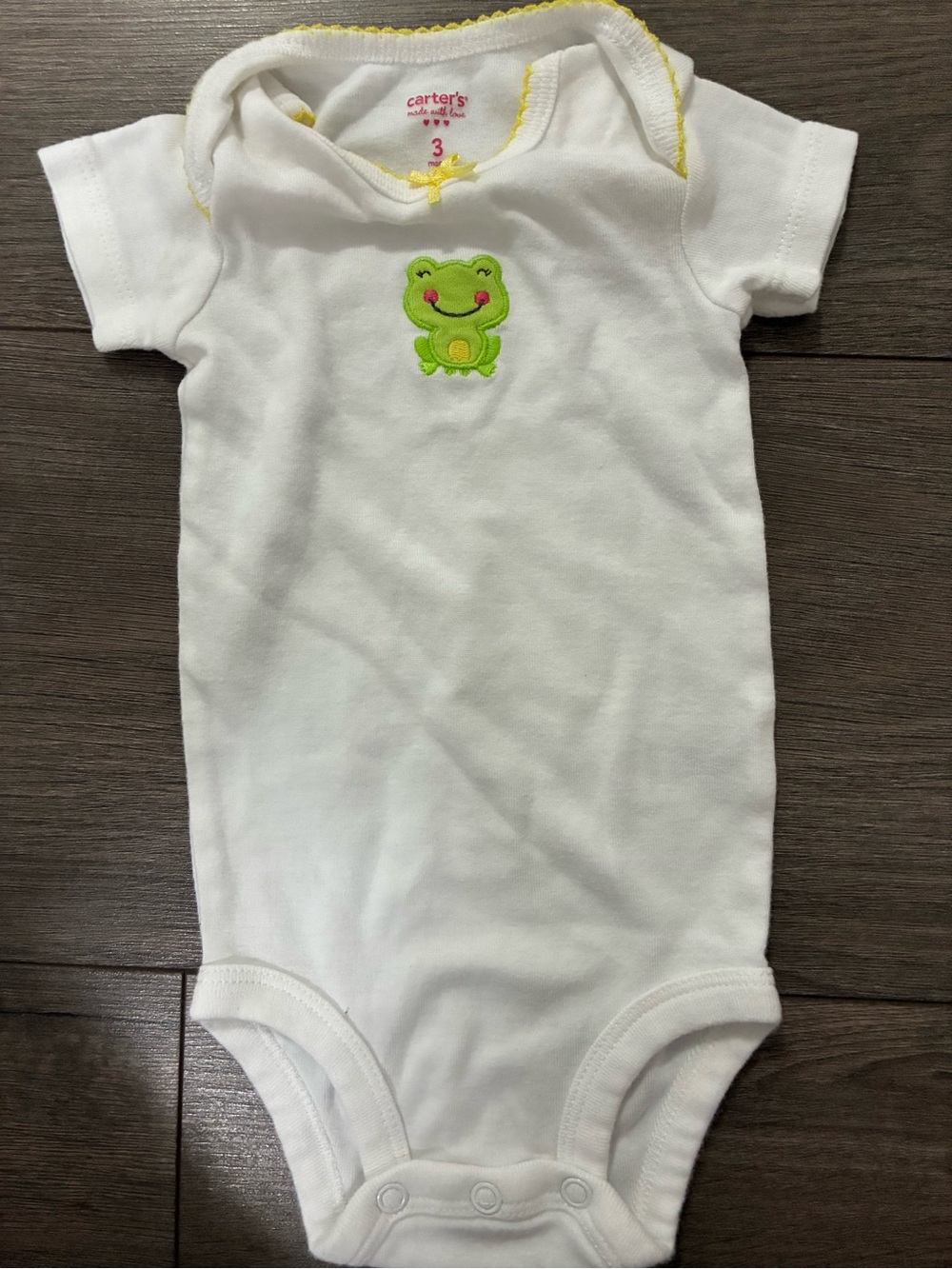 Carter's White Short-Sleeve Bodysuit with Green Frog and Yellow Trim